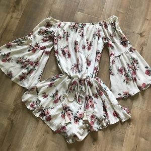 white floral off the shoulder romper